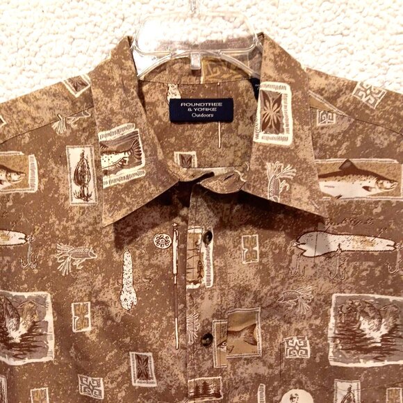 Roundtree Yorke Mens XL Fly-Fishing All Over Print Button Up Shirt - Picture 3 of 14